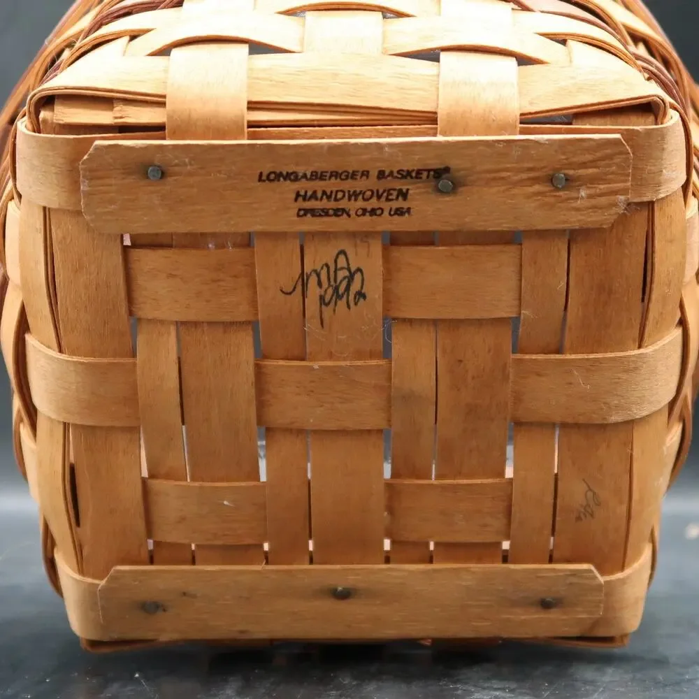 Longaberger Pansy Basket Leather Handles With Liner & Booklet 1992 6in Vintage
